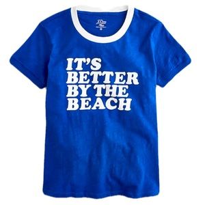 🎀 J Crew 100% Cotton Size Medium It’s Better By The Beach Ringer Ladies T Shirt
